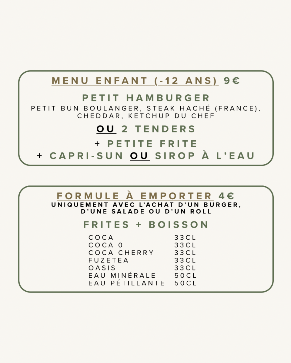 Menu et formule